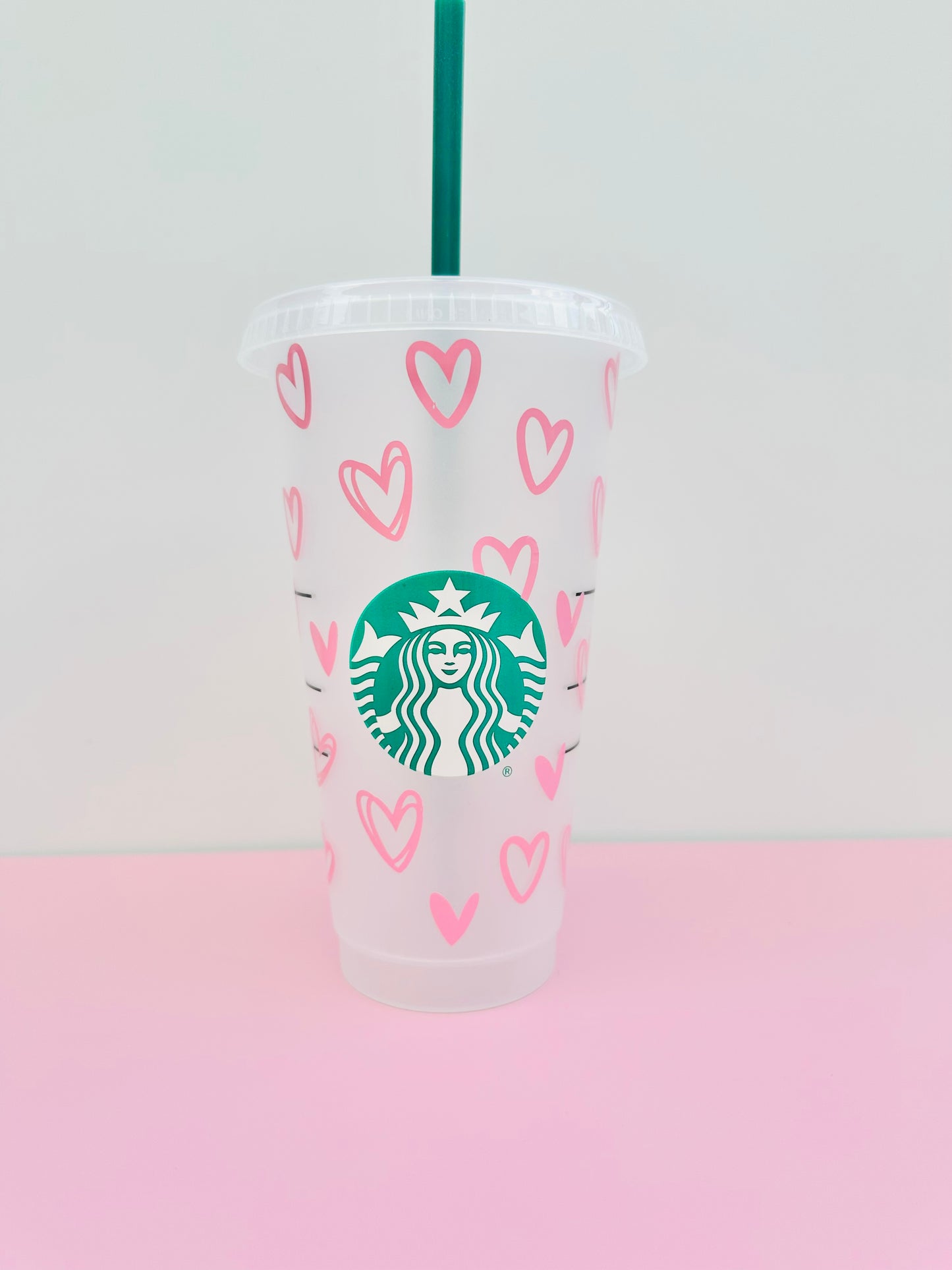 Pink hearts Starbucks cup
