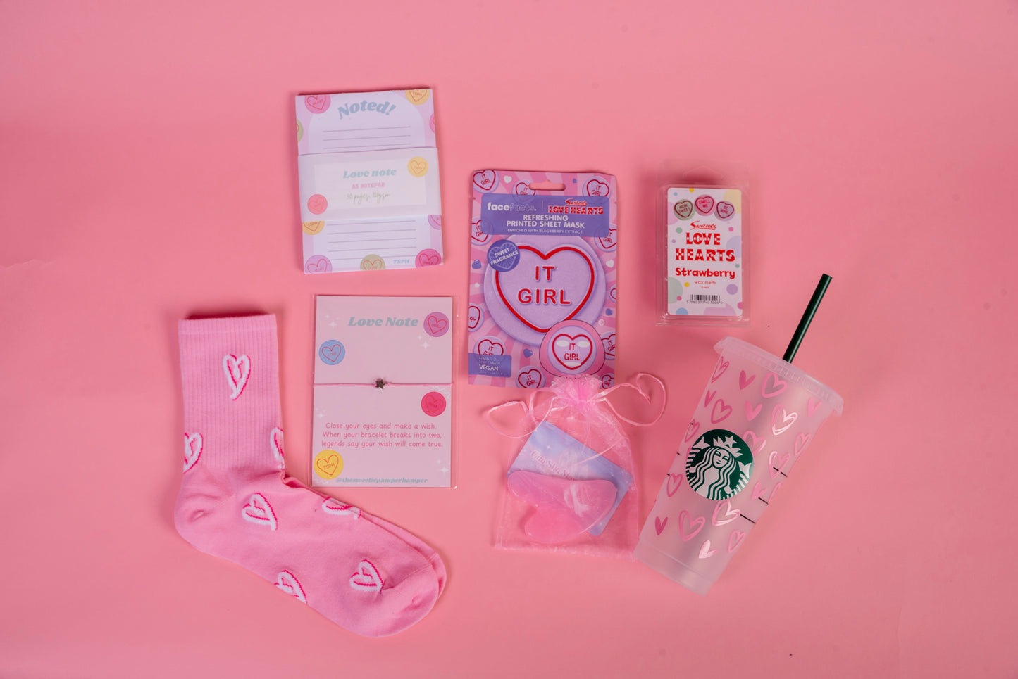 Pink hearts Starbucks hamper